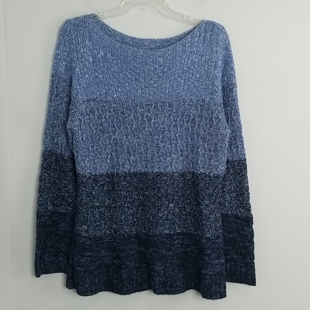 Blue Ombre Stripe Bateau Neckline Sweater Large